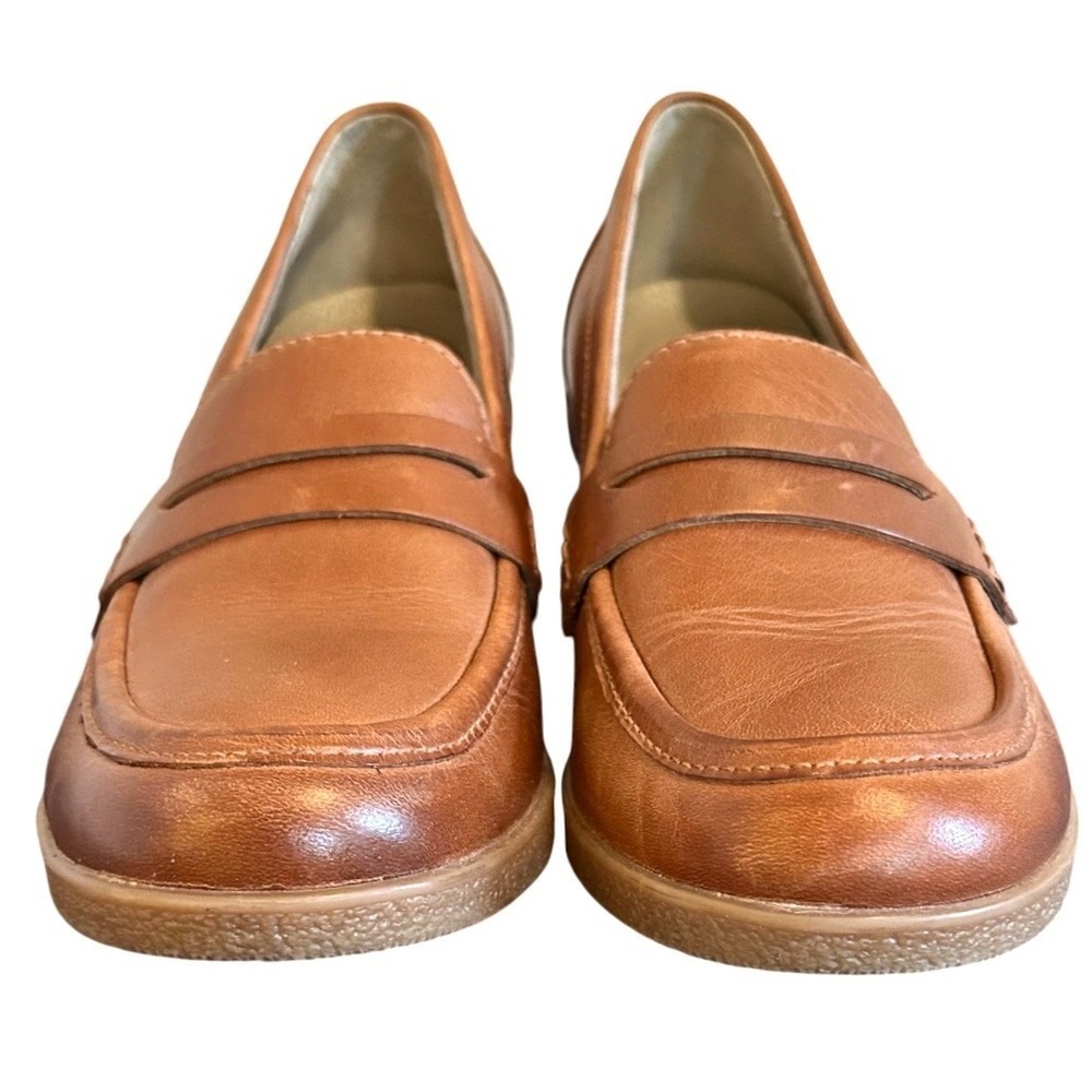 Dansko Danica Penny Loafer 39 8.5 9 Tan Brown Burnished Leather Block Heel Shoes - Picture 2 of 10